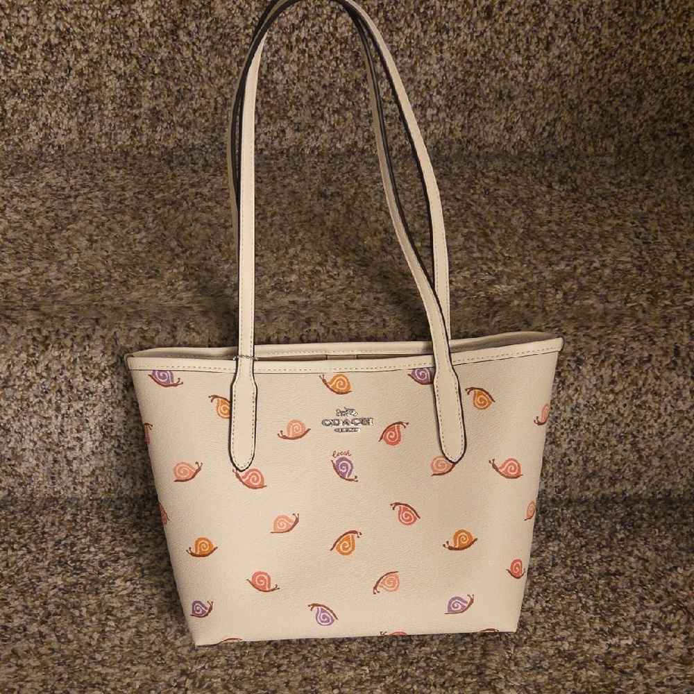 Coach Beige Tote with Colorful Snail Design